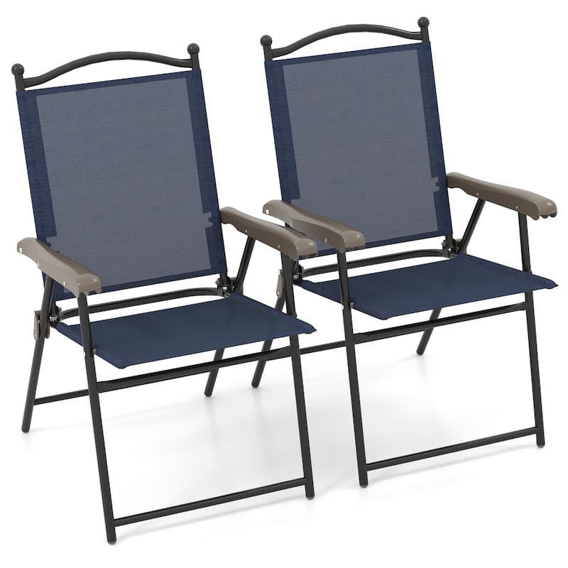 Set of 2 Outdoor Folding Sling Back Chairs for Patio and Camping
