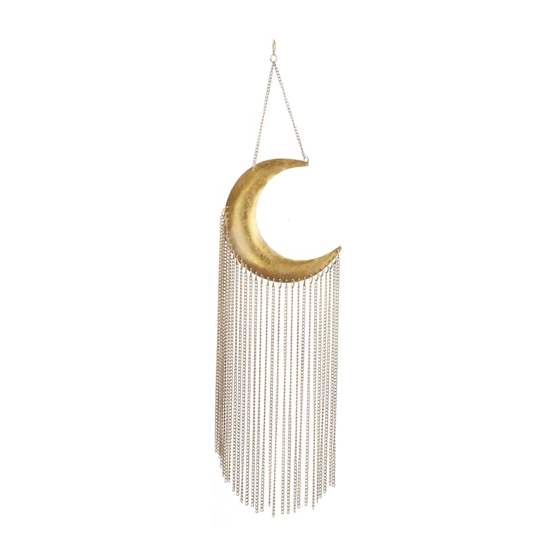 Metal Moon Indoor Outdoor Windchime with Chain Tassels - Gold - Roche River Decor - Gold