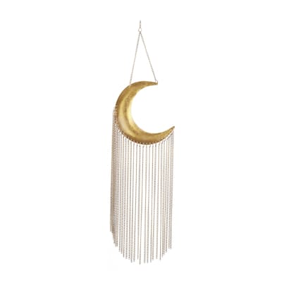 Metal Moon Indoor Outdoor Windchime with Chain Tassels - Gold - Roche River Decor