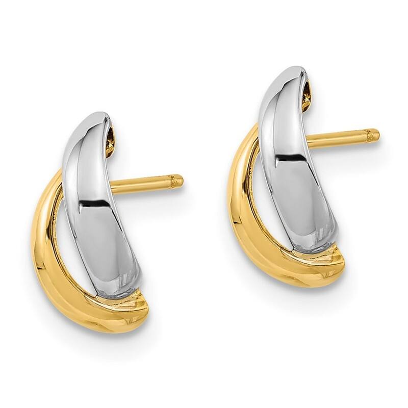 Curata 14k Two-tone Gold 11.5x5.75mm Overlapping Half Hoop Post Earrings