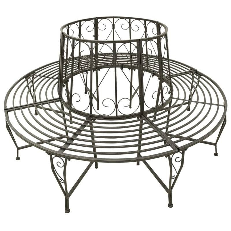 Grey Steel Circular Tree Bench Wrap Outdoor Seating for Garden - 35 H X 63 W X 63 D (inches)