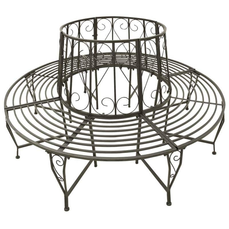 Grey Steel Circular Tree Bench Wrap Outdoor Seating for Garden - 35 H X 63 W X 63 D (inches)