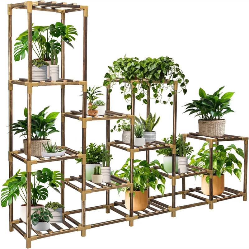 3-Tier Outdoor Wood Plant Stand for Multiple Plants - 15.51 x 11.02 x 7.01 - brown C-Triangular