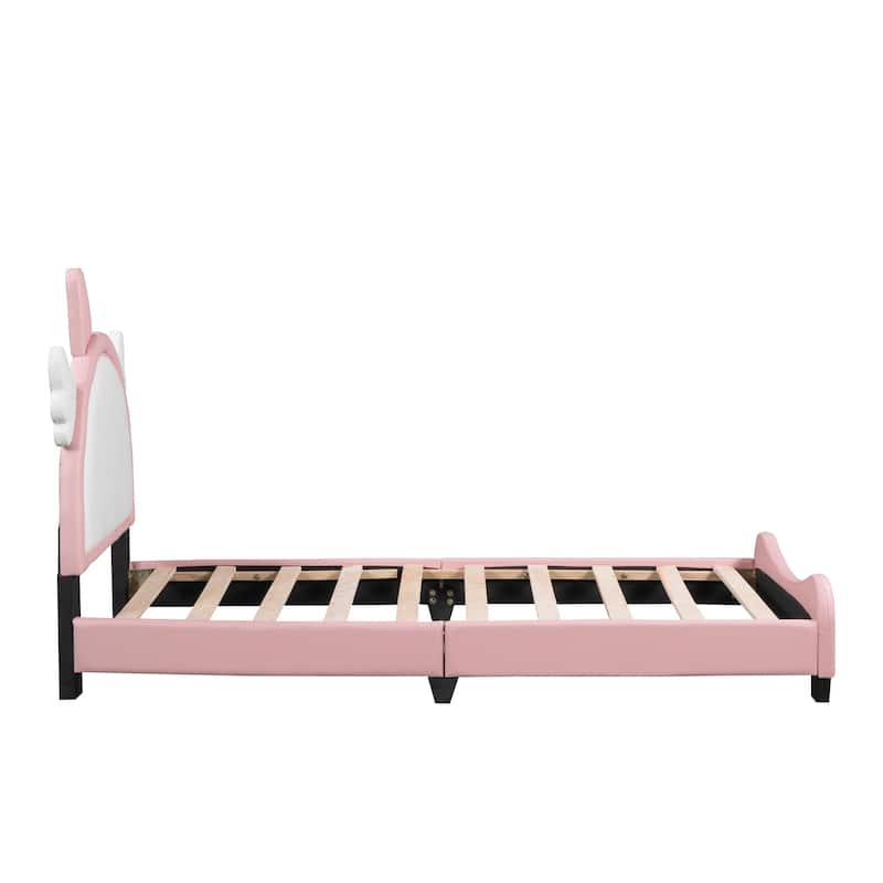 Upholstered Bed With Unicorn Shape Headboard,Platform Bed with Headboard and Footboard