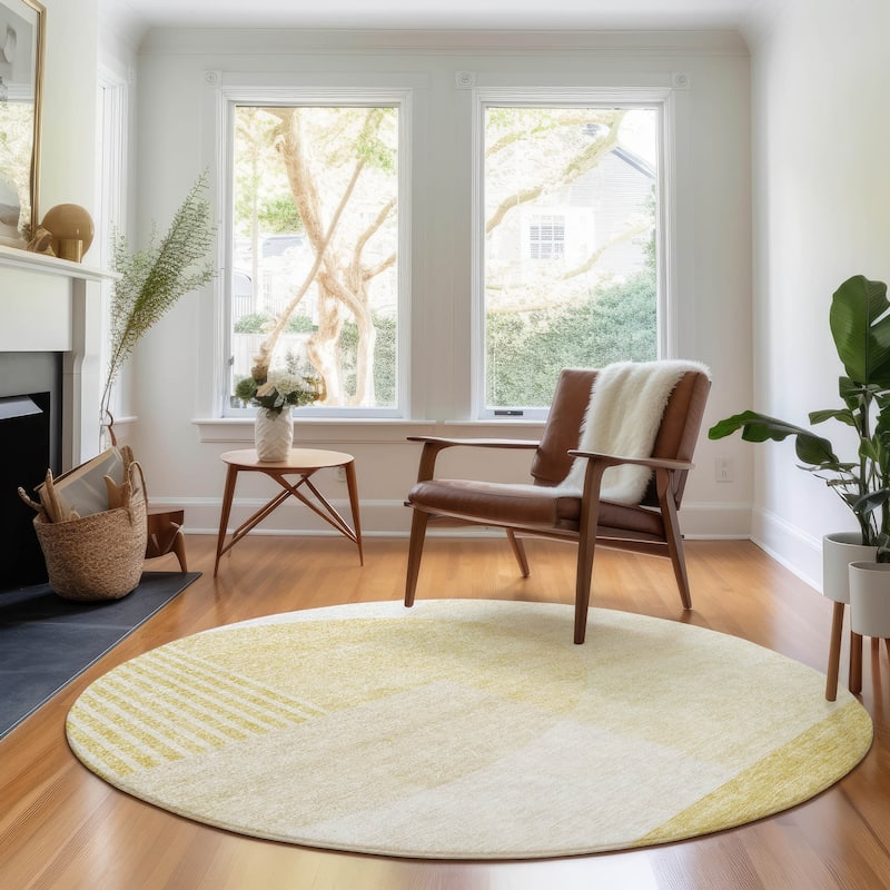 Premium Washable Super Soft Modern Deco Mayfield Rug - Gold - 8' x 8' - Round