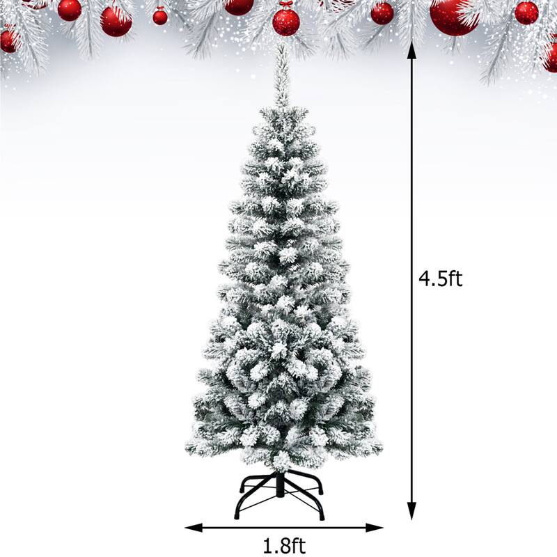 Gymax 4.5ft Snow Flocked Pencil Christmas Tree Artificial Pine Tree w/ - See Details