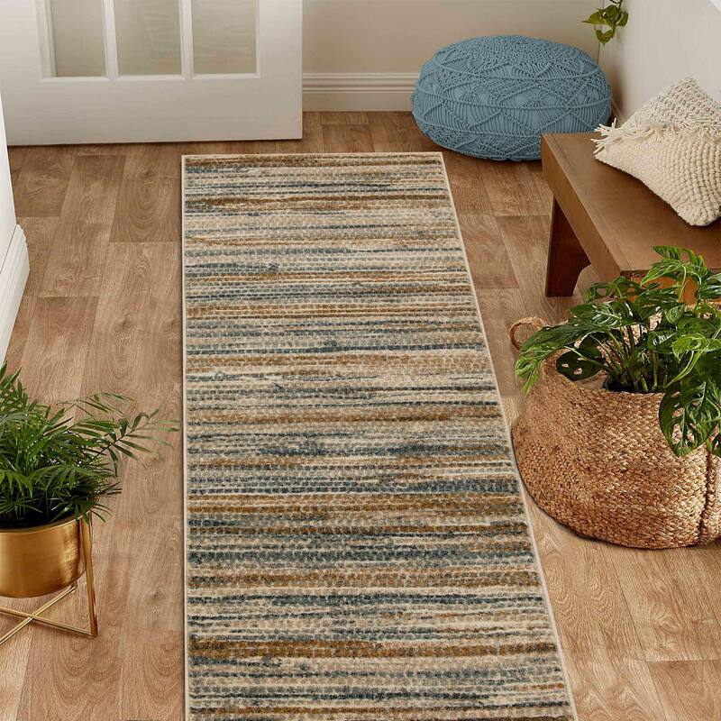 Superior Eclectic Abstract Lines Indoor Area Rug - 2' 7" X 8' - Gold
