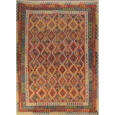 Kilim Oriental Area Rug Flatweave Reversible Wool Carpet - 8'4" x 11'3"