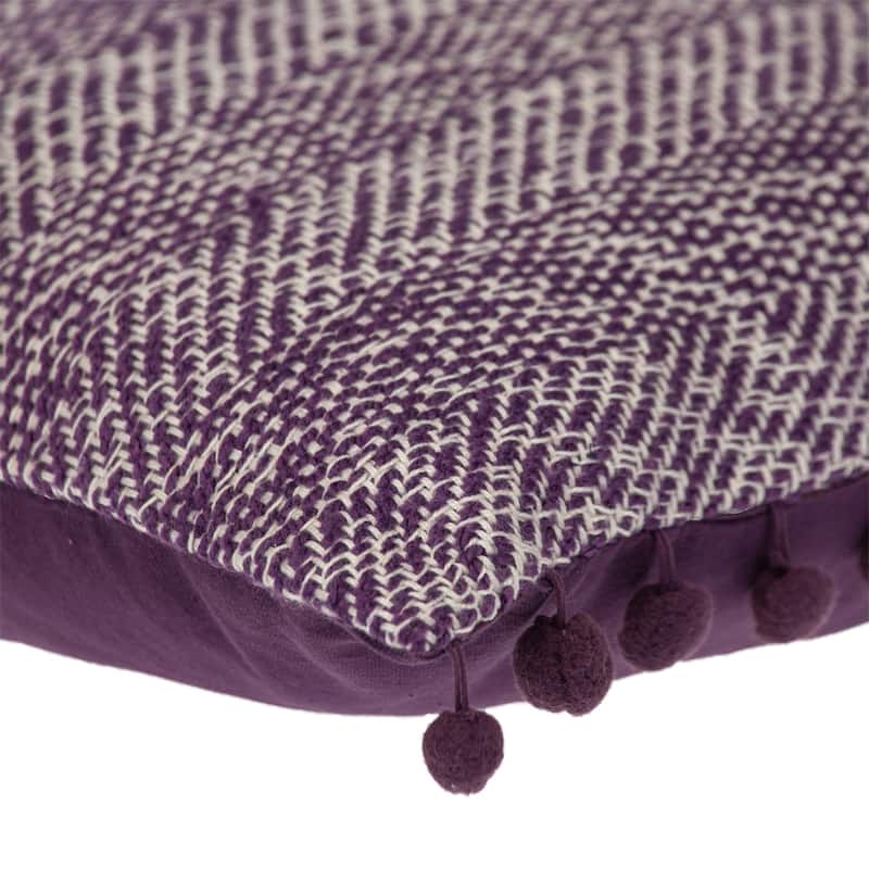 Woven Square Throw Pillow with Pom Pom - 18" - Purple