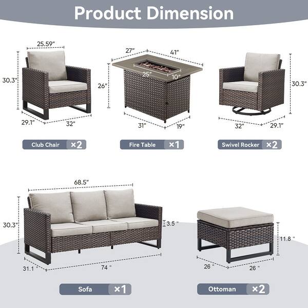 dimension image slide 23 of 24, Gymojoy Outdoor Fire Pit Conversation Set, Patio Furniture with Cushions