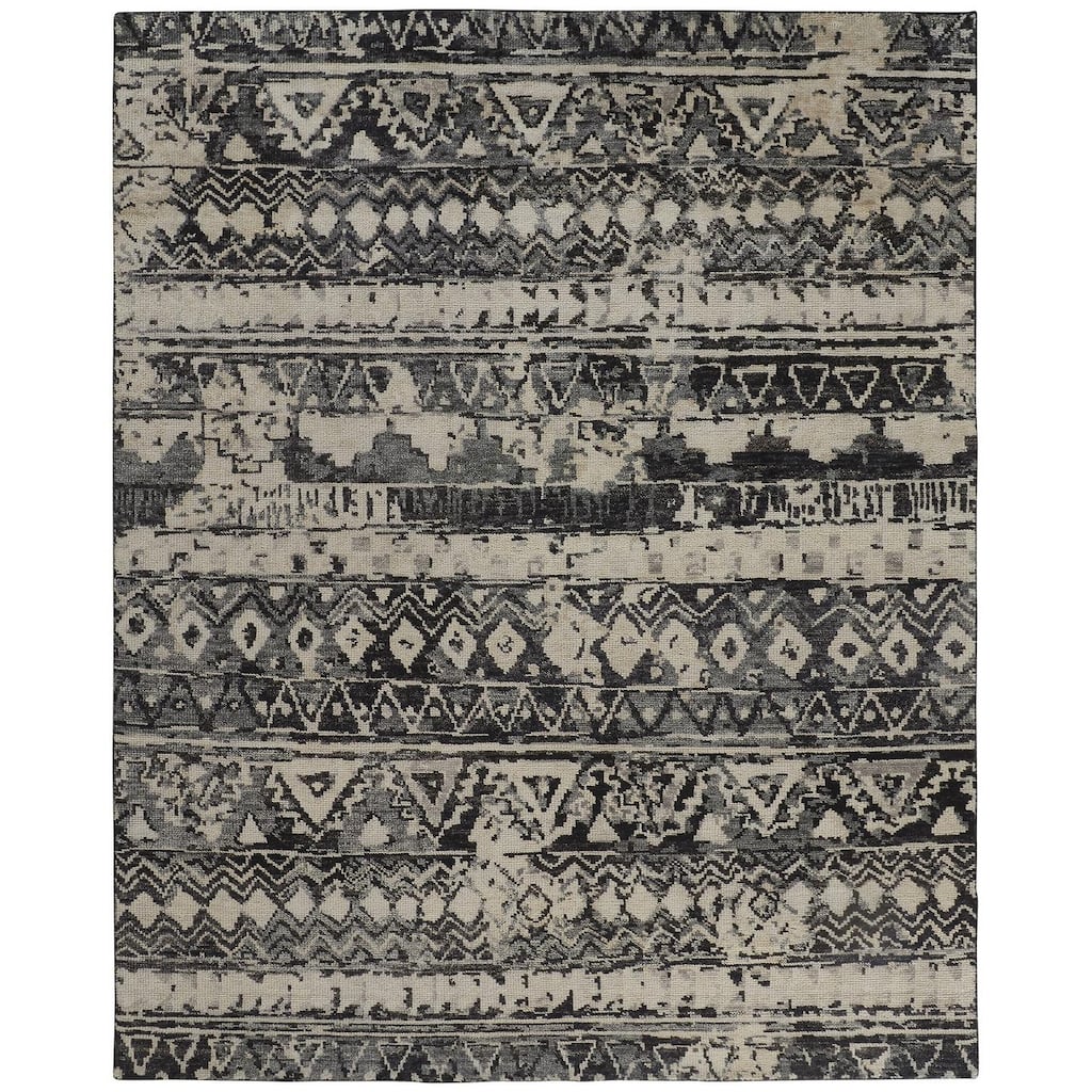 Scottsdale Luxe Hand Knot Accent Rug, Charcoal Gray/Light Beige