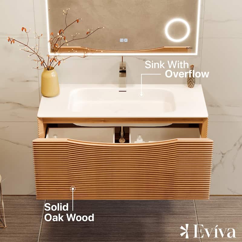 Leah 39 in. Medium Oak Bath Vanity with Solid Surface Top & Integrated Sink