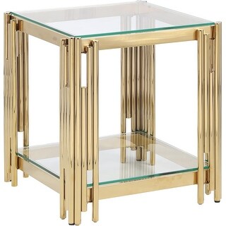 Modern Glass End Table with Gold Stainless Steel Frame, 2-Tier Bedside ...
