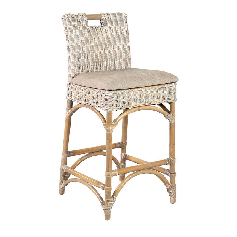 Handmade Natural Rattan Cushioned Bar Stool by East at Main