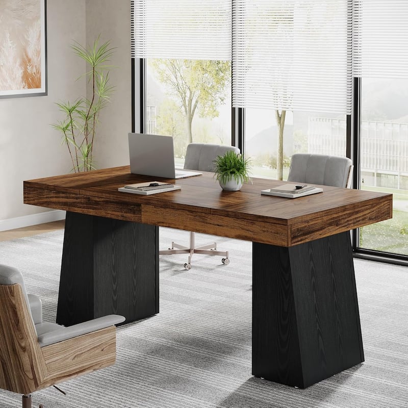 55.1" W Conference Table, Modern Meeting Table with Trapezoidal Legs