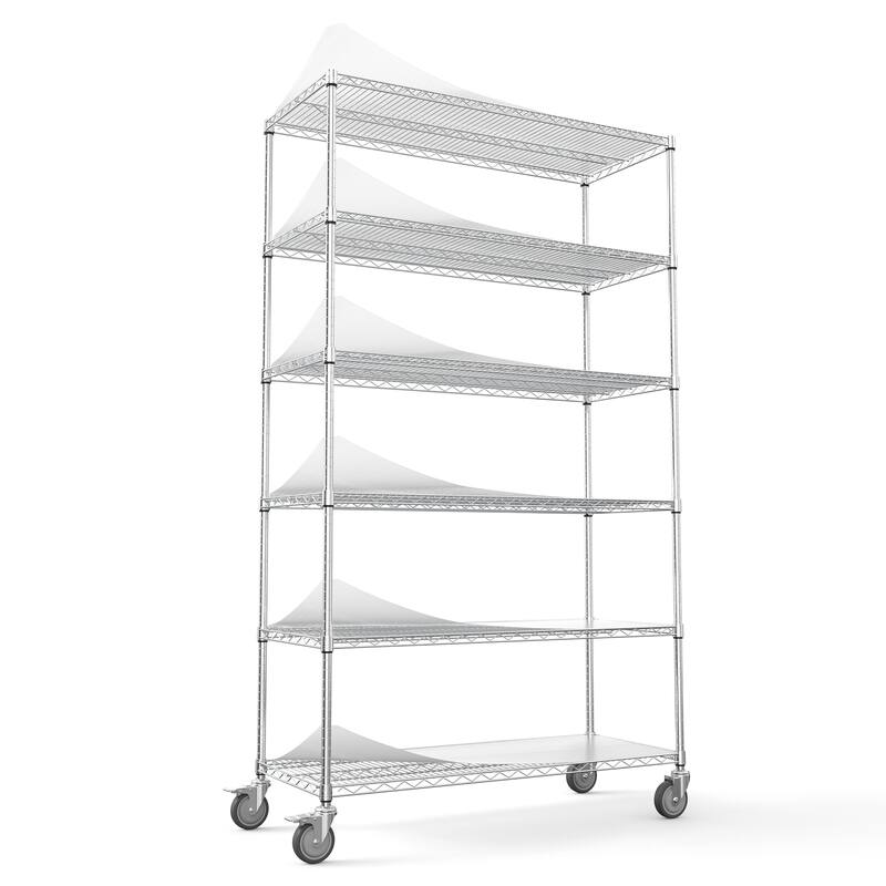 6 Tier Iron+Plastic Wire Shelving Unit; Heavy Duty, NSF Height Adjustable with Wheels - 204882