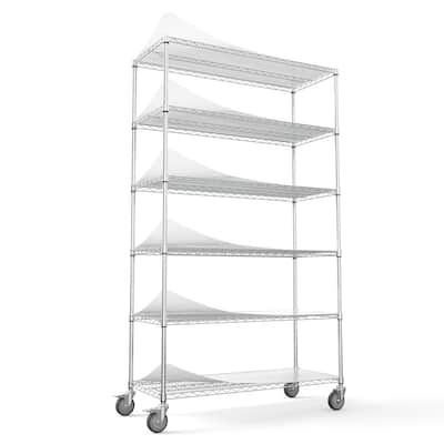 6 Tier Iron+Plastic Wire Shelving Unit; Heavy Duty, NSF Height Adjustable with Wheels - 204882