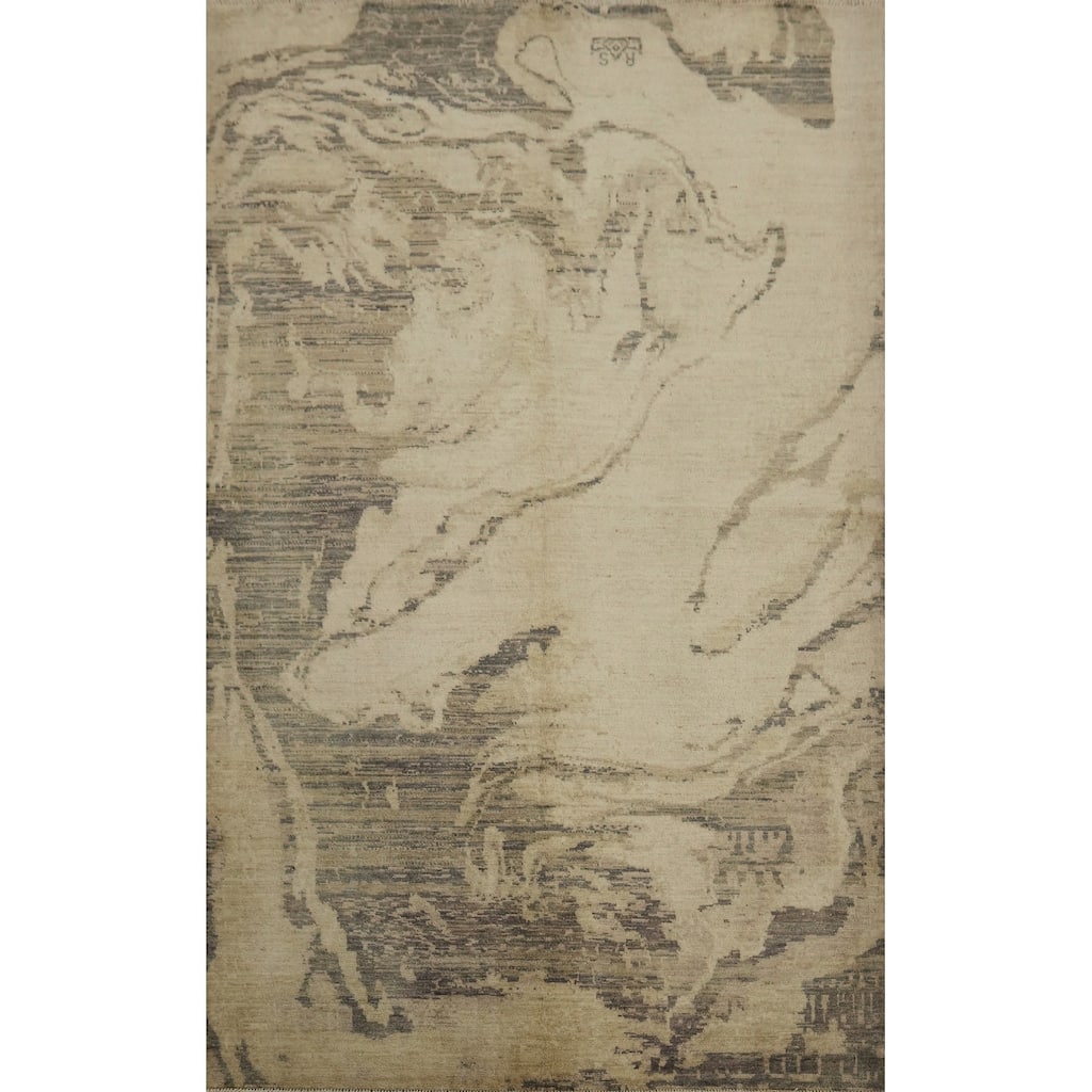 Hand Knotted Oriental 100% Wool Carpet Modern Abstract Multi-Colored Modern Area Rug - 7' 10'' X 5' 1''