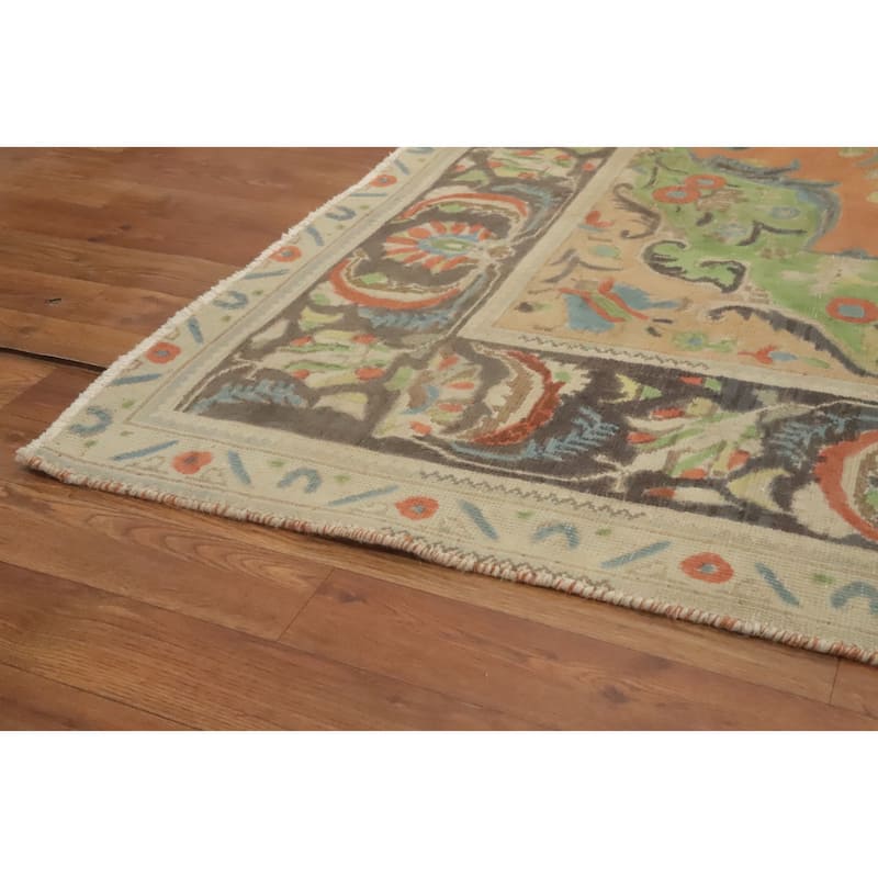 Hand Knotted Oriental 100% Wool Carpet Traditional Floral Oranges & Rust Tabriz Area Rug - 9' 0'' X 6' 5''