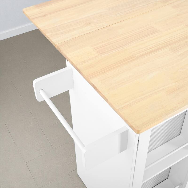 50.4" Rolling Kitchen Island Cart with Drop Leaf, 2 Drawers, 2-Door Cabinet, Towel Bar & Spice Rack