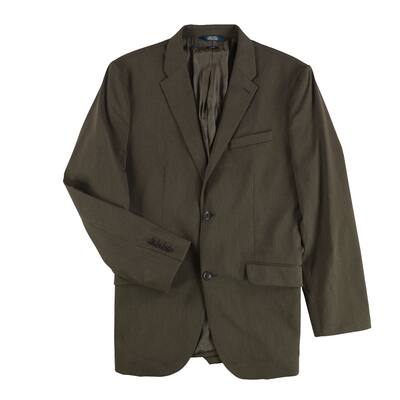 Perry Ellis Mens Stretch Solid Two Button Blazer Jacket, Brown, 44 Regular