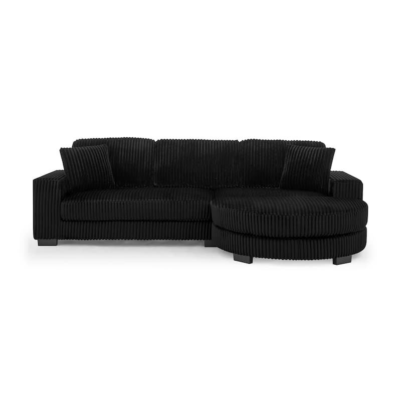 Anmytek Black Corduroy Tufted Sleeper Sectional Sofa L-Shaped Modular Convertible with Reversible Arc Footstool