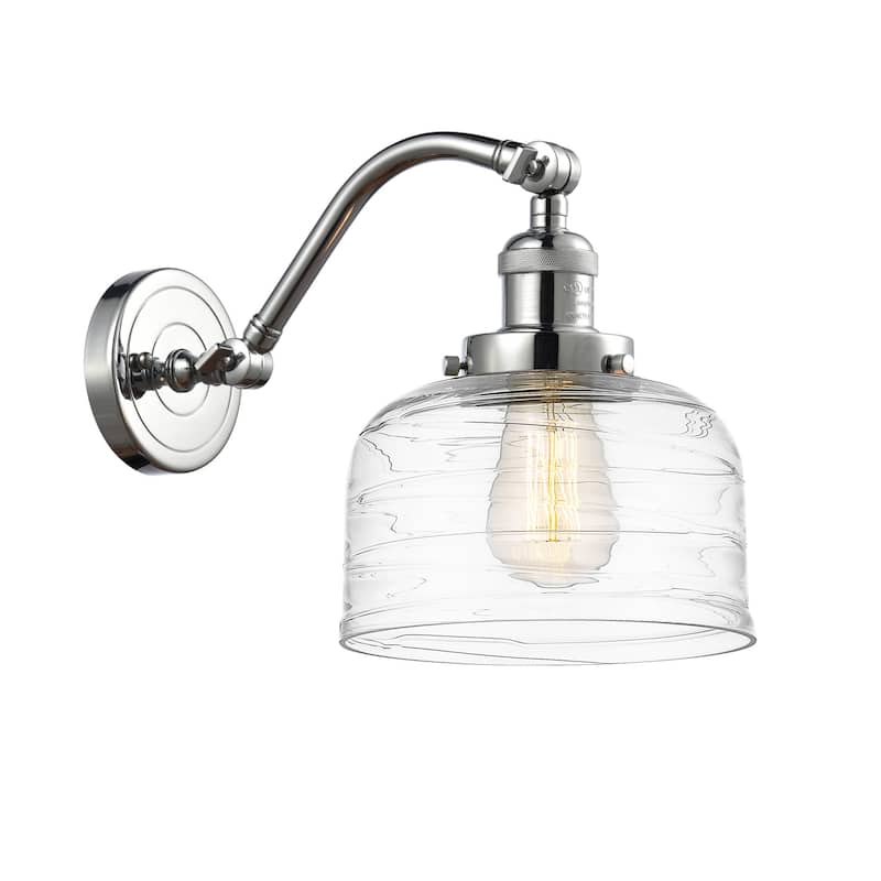 Innovations Lighting 515-1W-12-8 Bell Sconce Bell 12" Tall Wall Sconce - Polished Chrome / Clear Deco Swirl