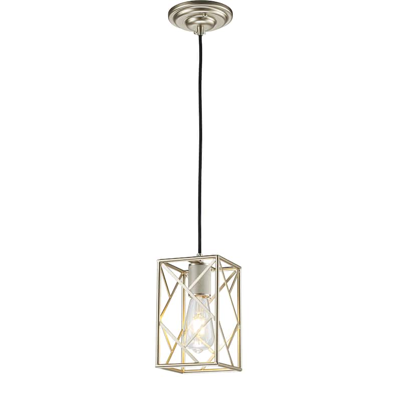 Compact Black Modern Single Pendant Light Farmouse Square Ceiling Hanging Light For Kitchen Islands - W5" - Antique Sliver
