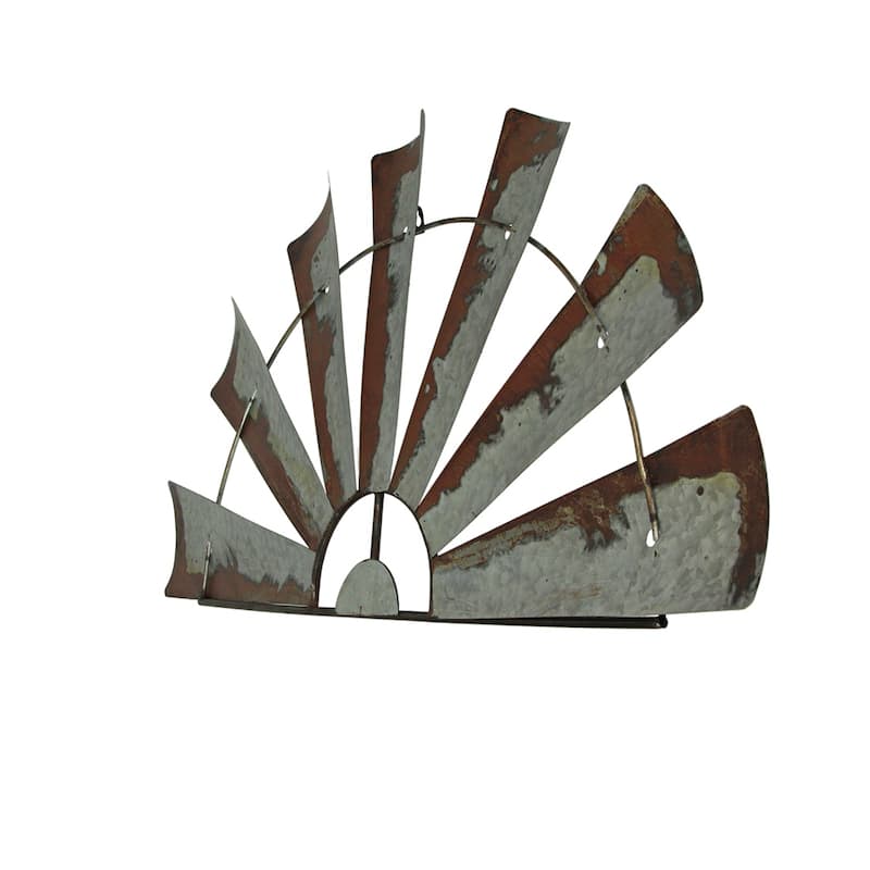 Zeckos 35 Inch Metal Half-Windmill Wall Sculpture Farmhouse Decoration
