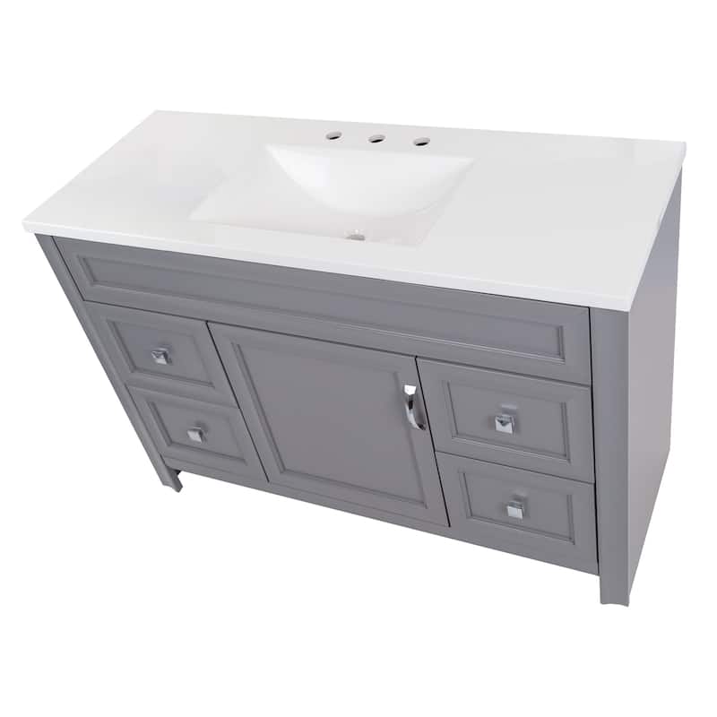 Spring Mill Cabinets Nimay 48.5" Bathroom Vanity With 1-Door Cabinet, 4 Drawers, and White Sink Top
