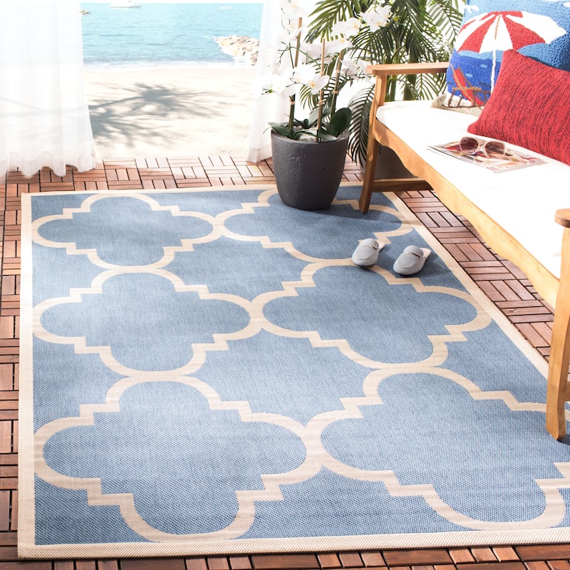 SAFAVIEH Courtyard Maryanne Indoor/ Outdoor Waterproof Patio Backyard Rug - 9' x 12' - Blue/Beige