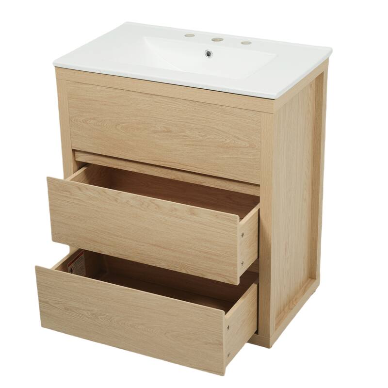 30"/60" Bathroom Vanity Set, Freestanding Bathroom Vanity Cabinet with Ceramic Sink Basin & Drawers