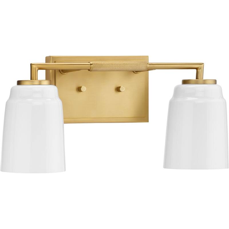 Spenser Collection Two-Light Brushed Gold Industrial Vanity Light - 15.62 in x 5.5 in x 7.62 in - 15.62 in x 5.5 in x 7.62 in