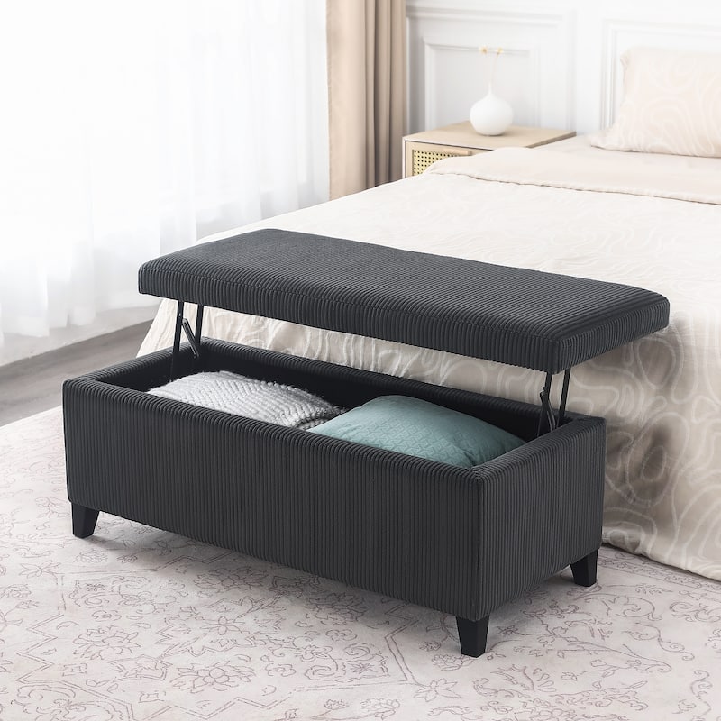 Adeco Velvet Storage Ottoman Bench Rectangular Footstool Lift Top