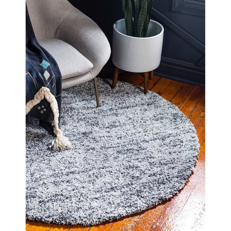Shag Brico Collection Area Rug - 3'3" Round - Gray