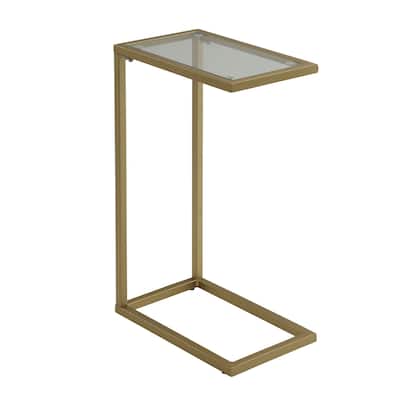 25.25" Gold Computer Tray Table with Rectangular Glass Top