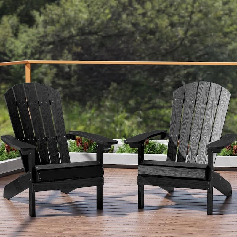 WINSOON All Weather HIPS Outdoor Plastic Adirondack Chairs Set of 2 - Black