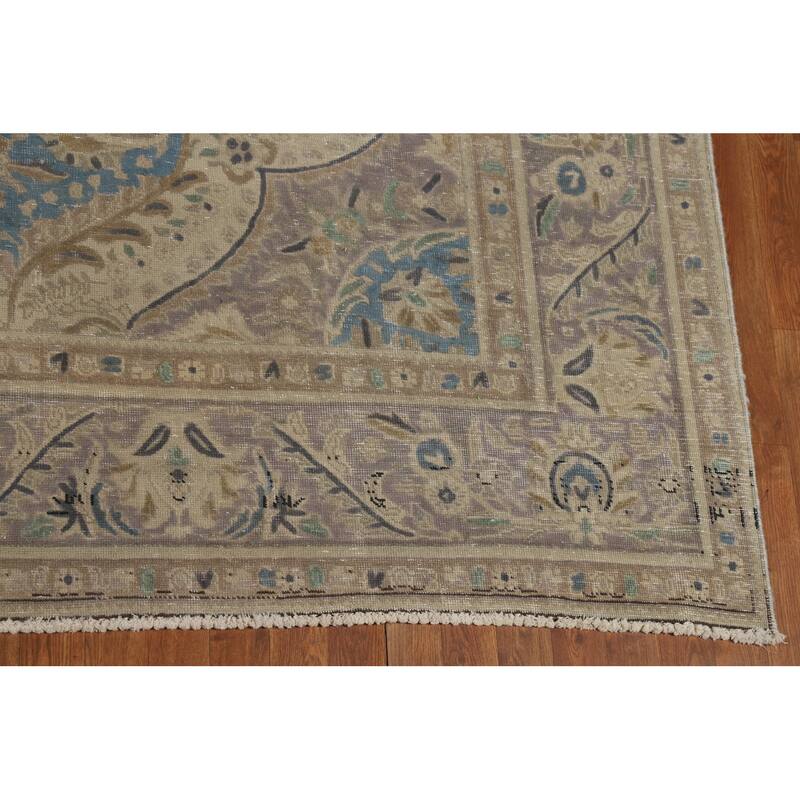 Floral Tabriz Persian Area Rug Hand-Knotted Blue Wool Carpet - 9'10"x 12'10"