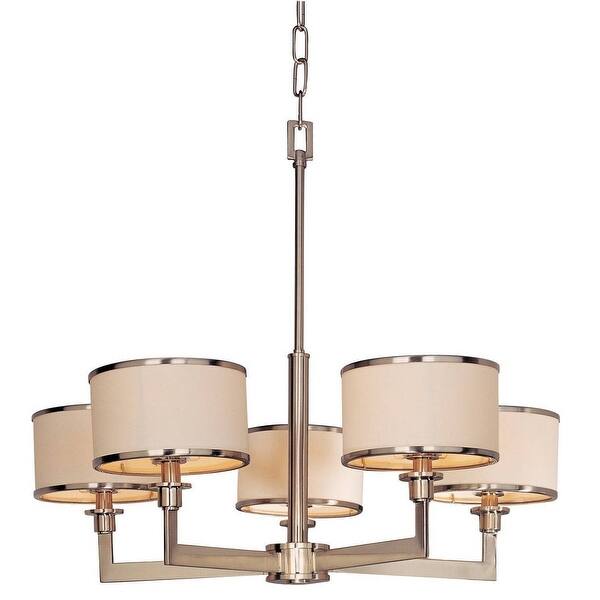 slide 1 of 1, Maxim White Shade 5-light Nickel Nexus Single Tier Chandelier