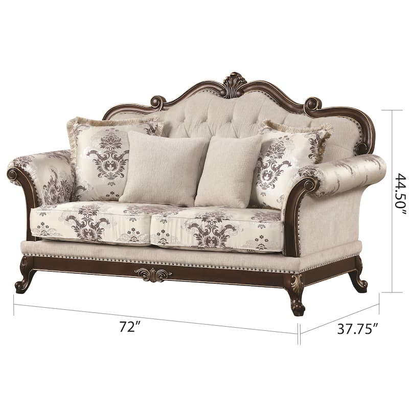 Traditional Style Button Tufted Loveseat Ivory