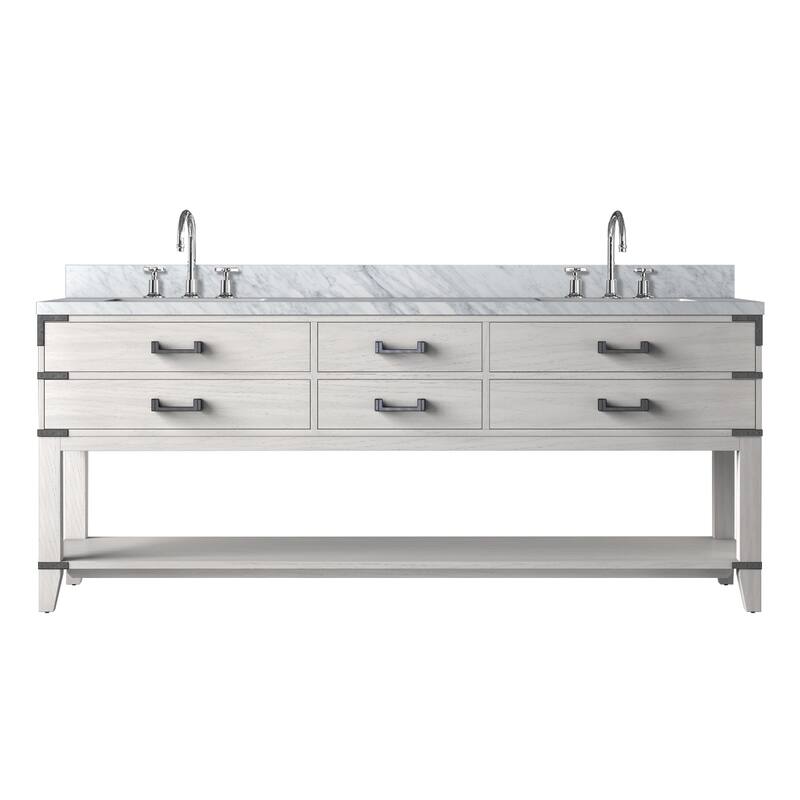 Norwalk Bath Vanity Carrara Marble Top, Sink and Faucet - 80 inch - White Oak