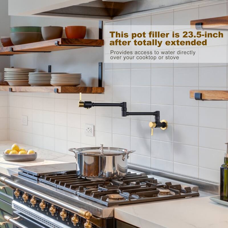 WOWOW Wall Mounted Pot Filler Faucet with Double Joint Swing Arms