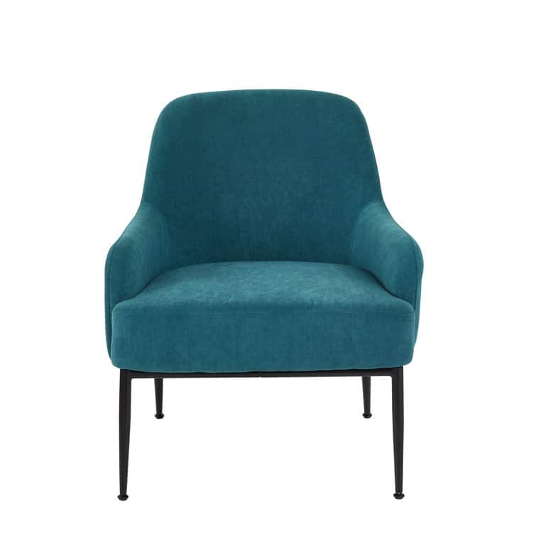 US Pride Furniture Velvet Armchair Solid and Engineered Wood with Black Metal Legs Dense Foam and Heavy Webbing - Greenish Blue