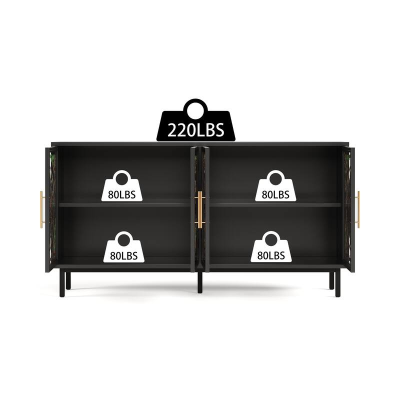 60.3 "Decorative Cabinet with 4 doors, Painted glass metal iron frame Buffet Cabinet, Artistic storage Cabinet