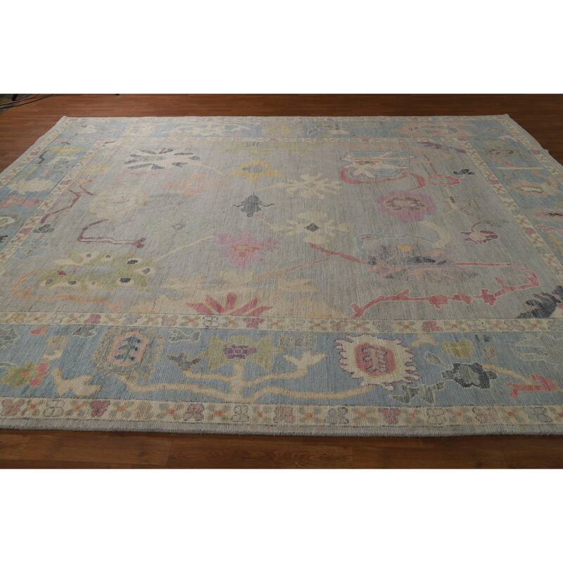 Hand Knotted Oriental 100% Wool Carpet Transitional All-Over Greys & Charcoal Oushak Area Rug - 11' 9'' X 9' 4''