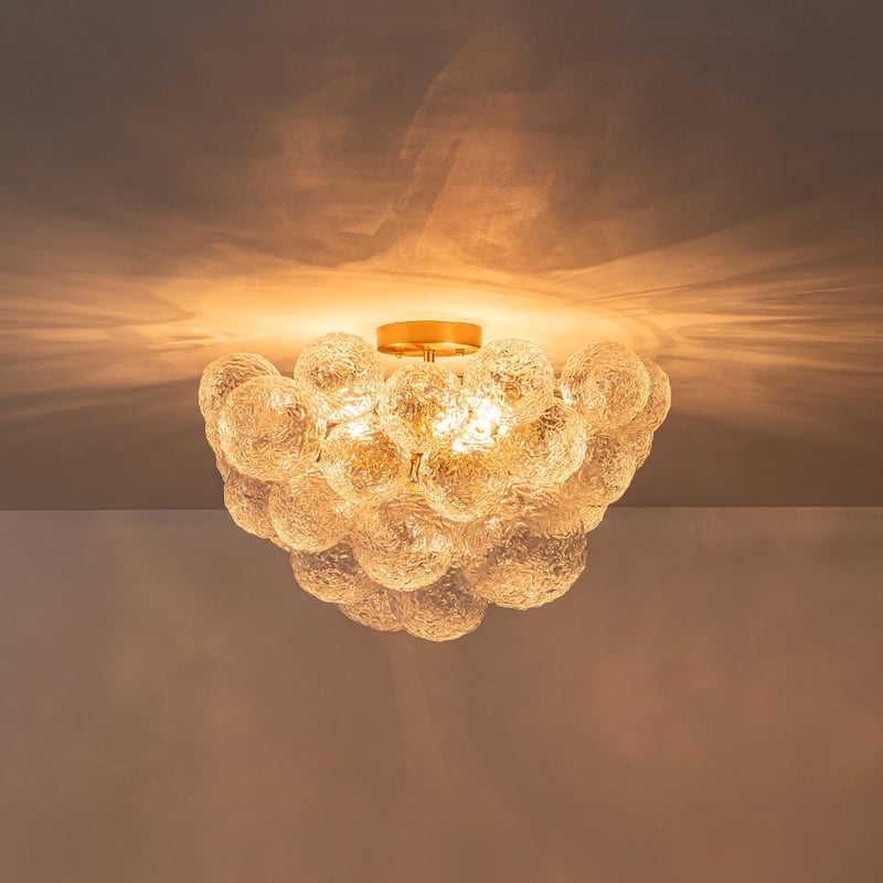 Brass 3-Light Water Textured Glass Globe Bubble Semi-flush Mount - 20.9in