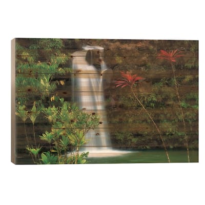 Tropical Waterfalls Print On Wood by Dennis Frates - Multi-Color