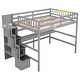 preview thumbnail 11 of 20, Full Size Solid Wood Loft Bed with Built-in Desk, Bookshelves and Storage Staircase