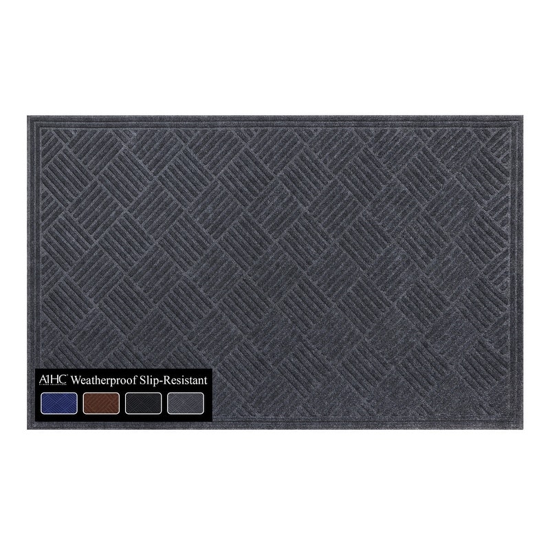 A1HC All Weather Durable Polypropylene Non Slip Backing Rubber Door Mat - 36x60 Inches - Grey