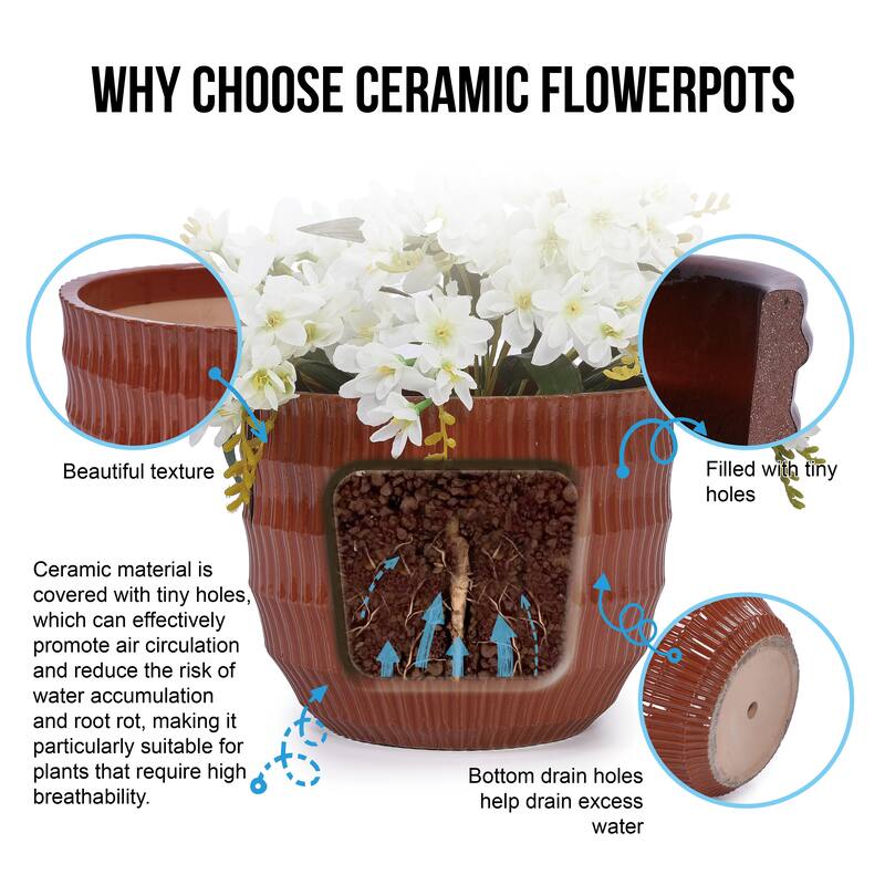 Handmade Terra Cotta Ceramic Planter Breathable Clay Drainage Holes